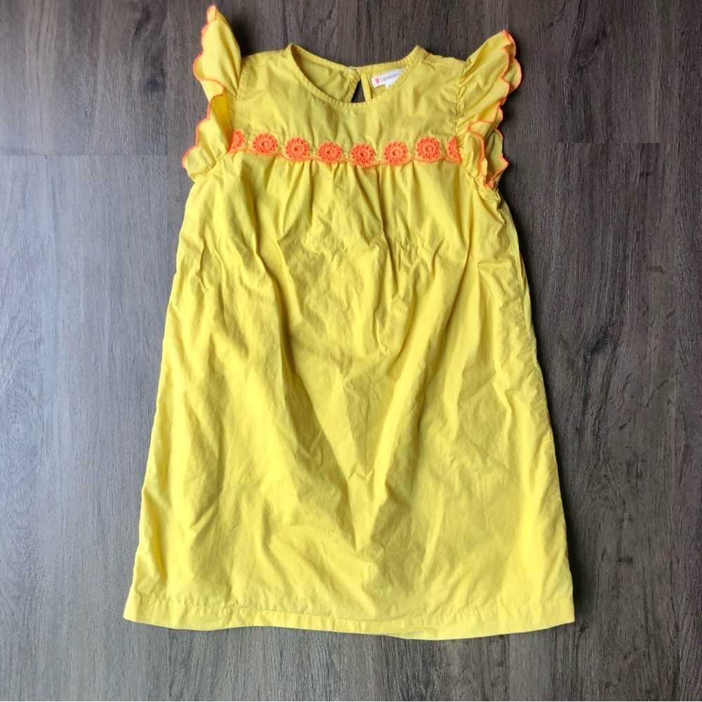 Crewcuts J.Crew Girls Dress Size 6 Yellow‎ Embroidered Cotton Ruffle Sleeve Boho